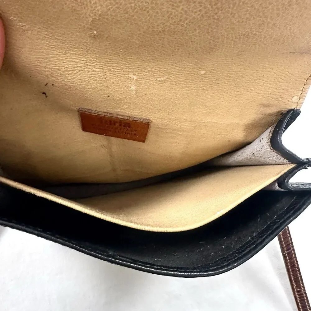 Furla Leather Crossbody Shoulder Purse Bag Mini Small Brown Black Italy VTG